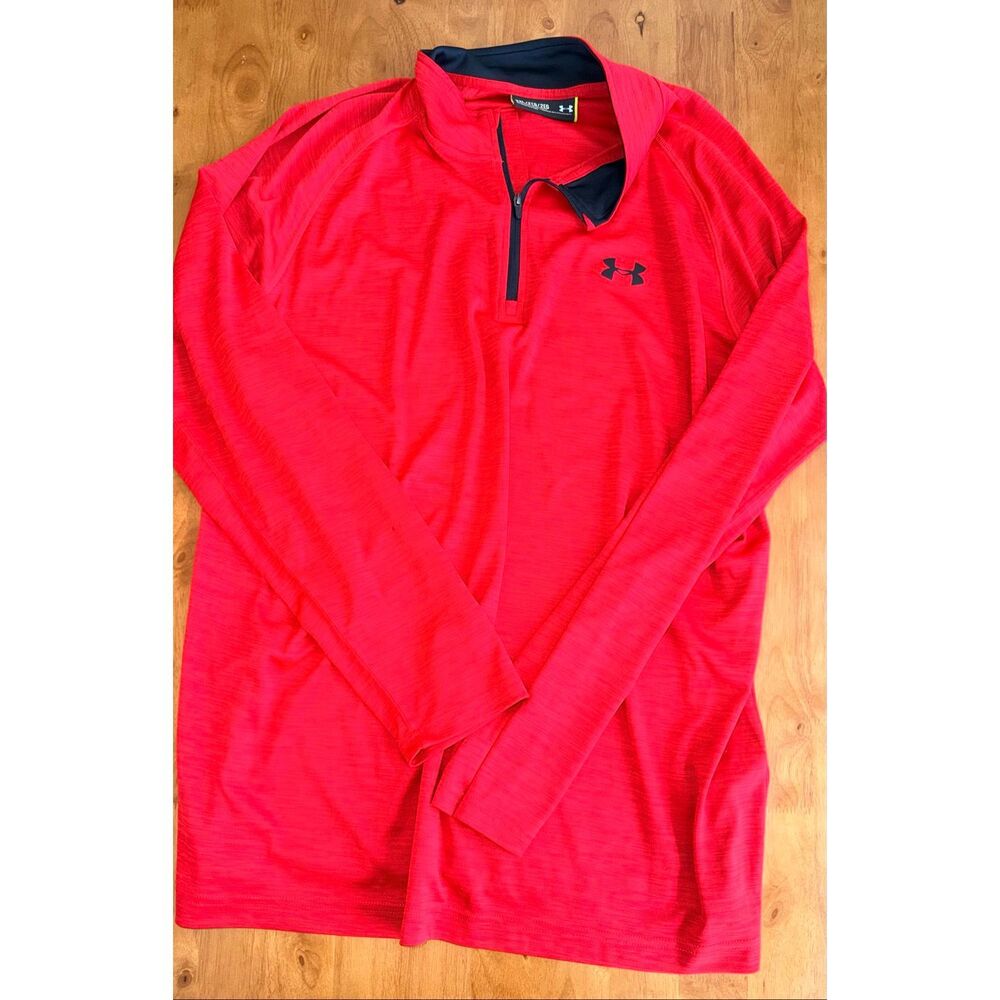 Under Armour Pullover Mens 2XL‎ Red 1/4 Zip Long Sleeve Athletic Top